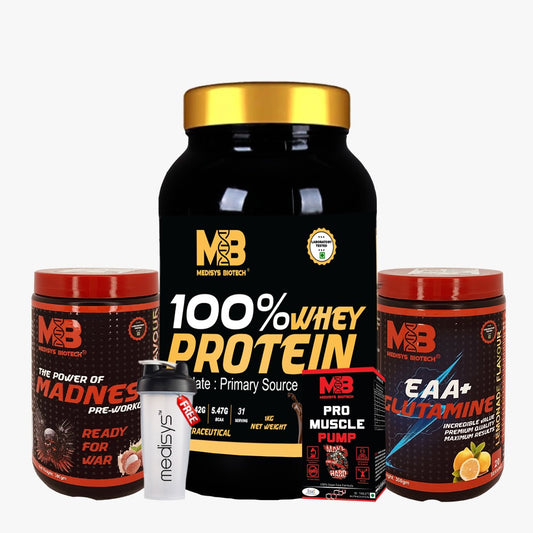 Medisys-100% whey protein-1kg-creatinemonohydrate-300gm-EAA-300hm-muscle pump-90 tabs-with free-shaker