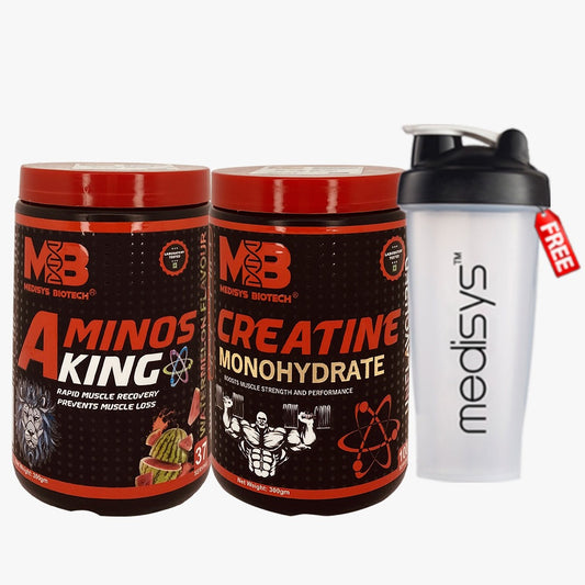 Medisys- Aminos King-300gm-creatine monohydrate-300gm-combo-pack-with free-shaker