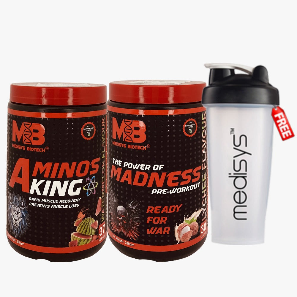 Medisys-Aminos king-300gm-pre-workout-300gm-combo-pack-with free-shaker